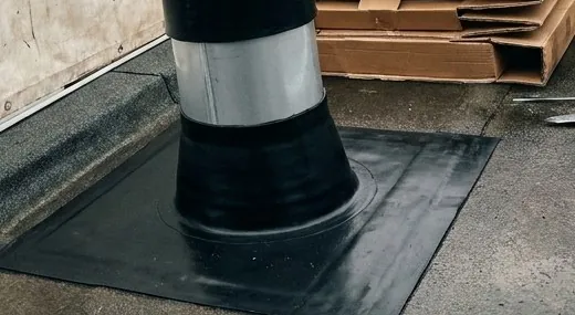 Manchon EPDM collé autour d'une ventilation sur un toit plat à Woluwe-Saint-Lambert